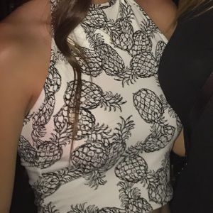 Reversible halter crop top; pineapple and stripes